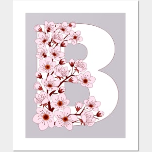 Colorful capital letter B patterned with sakura twig Posters and Art